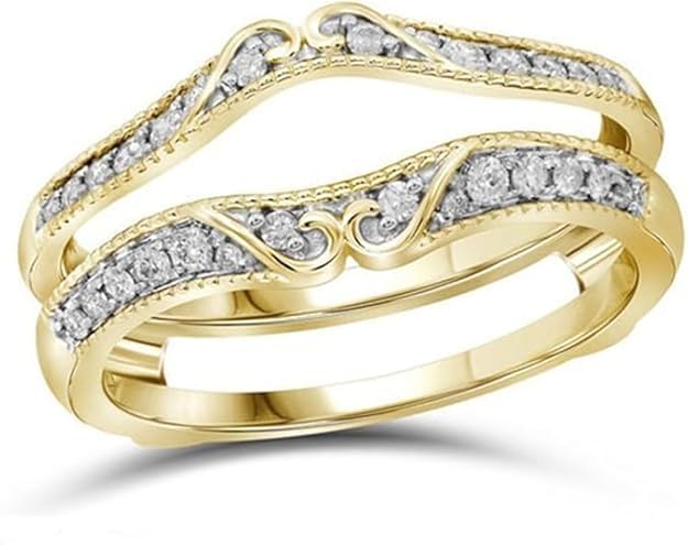 Drizzle Jewels 14k Yellow Gold Plated Antique Vintage lab created Diamond Ring Guard Wrap Solitaire Enhancer (Yellow, 5.5)