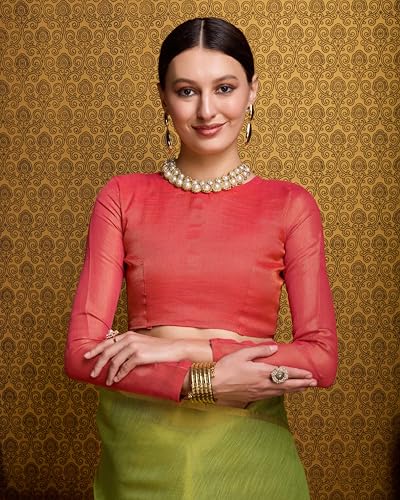 Image of SWORNOF Women's Linen Cotton Silk Saree with Unstitched Blouse Piece | Saree for Women | Saree with Blouse Piece | Soft and Skin Friendly