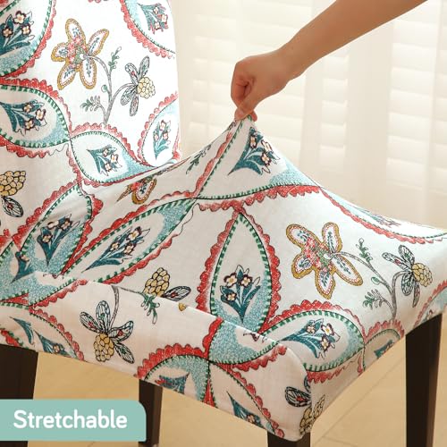 Image of HOKIPO Premium Printed Velvet Dining Chair Cover Set of 1, Beige Persian Garden (AR-5794-D9)