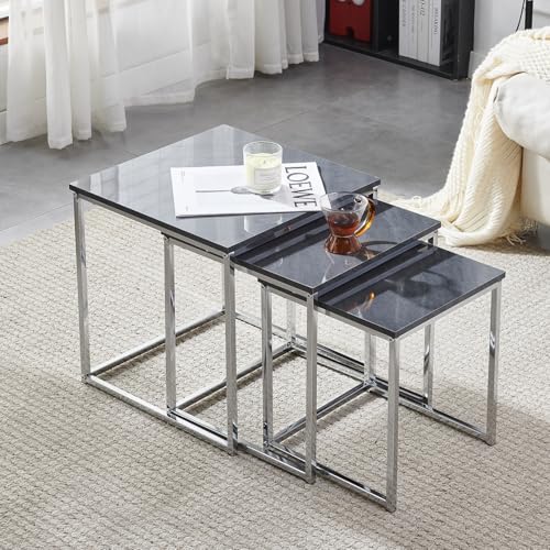 Rainbow Tree Set of 3 Nesting Coffee Tables for Living Room, Nest of 3 Nested Tables Sofa Side Table Coffee Table End Tables Space Saving (Dark Grey) - Image 3