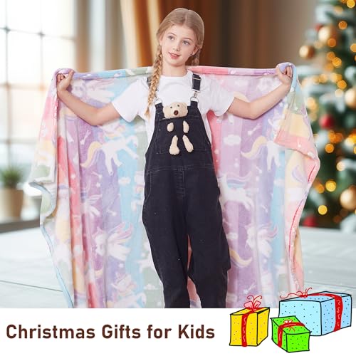 Catalonia Classy Kuscheldecke Kinder Leuchtet im Dunkeln Einhorn, Weich Flauschig Fleece Plüsch Kinderdecke für Sofa Bett, Kuschelig Warme Geschenk Decke für Mädchen, 150 x 130 cm, Einhorn