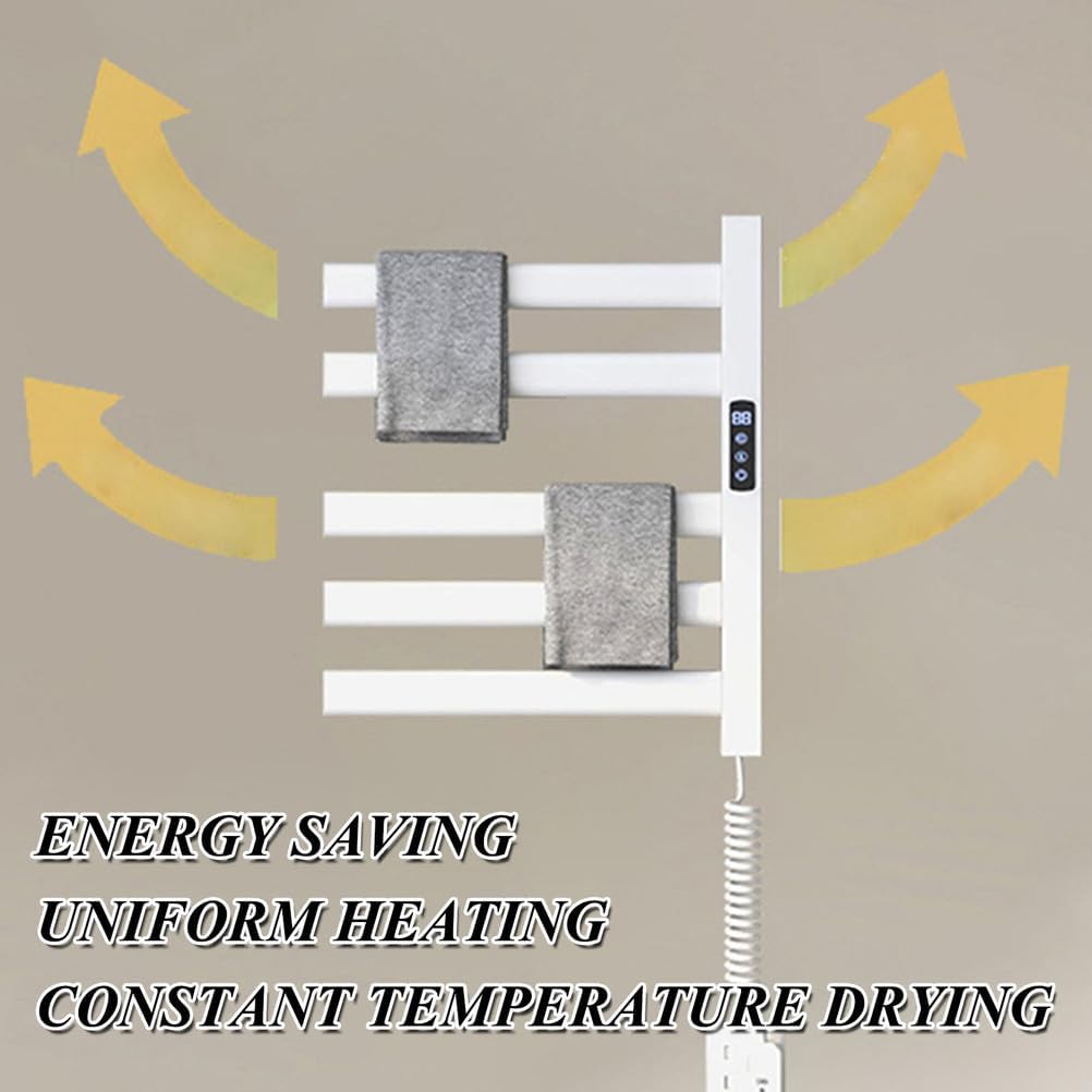 Wall-Mounted Electric Towel Warmer Rack - 5 Bar Fast Heating, 150W Bathroom Towel Warming Rack with Timer & LED Display, Adjustable 115-155℉, Elegant White Finish