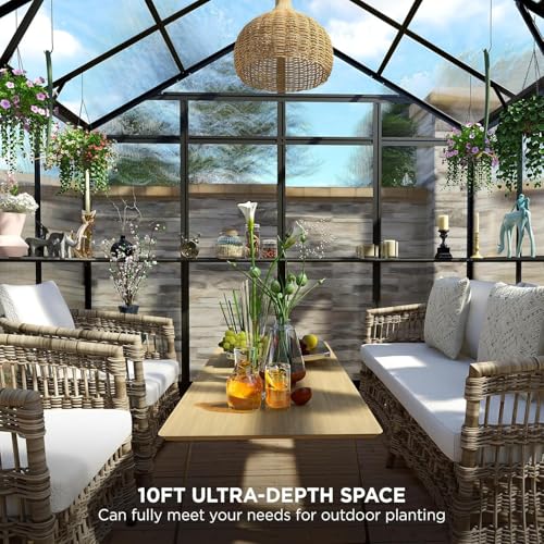HOWE-8x8x75-FT-Polycarbonate-Greenhouse-Double-Swing-Doors-2-Vents-52FT-Added-Wall-Height-Walk-in-Large-Aluminum-Greenhouse-Winter-Sunroom-Greenhouse-for-Outdoors-Black HOWE 8x8x75 FT Polycarbonate Greenhouse Double Swing Doors 2 Vents 52FT Added Wall Height Walk in Large Aluminum Greenhouse Winter Sunroom Greenhouse for Outdoors Black