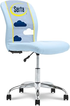 Serta Essential Armless Task Chair, Small Desk Chairs with Wheels, Breathable Mesh Back and Faux Leather, Quality Foam Cushion Seat for Comfort, Minimal Design for Vanity Table, Blue