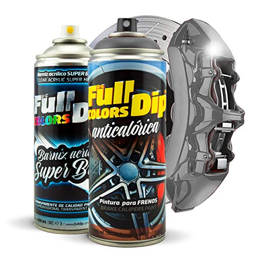 Kit Pintura para Pinzas de Freno Super Brillo en Spray 400ml (x1 Spray Pintura + x1 Spray Barniz Brillo) - Fácil aplicación - Acabado Profesional (11 Colores a Elegir) (Negro Metalizado) Cover