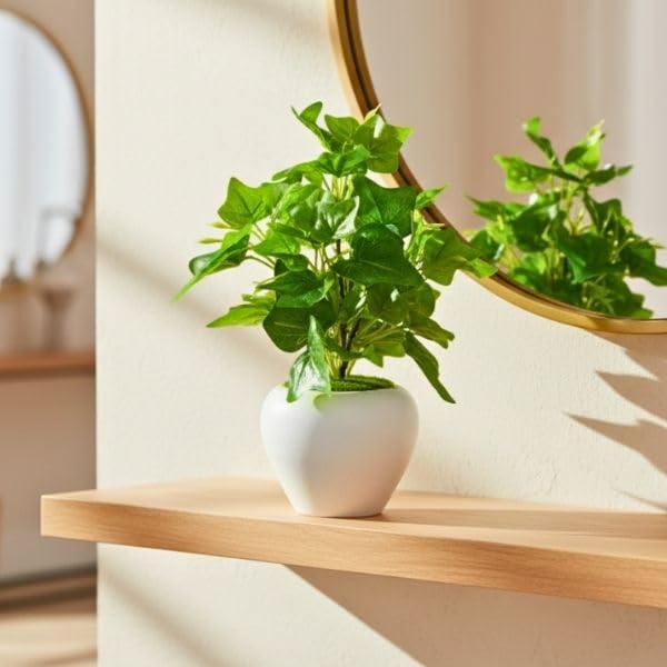 Image of fancymart Artificial Plant Leaves in Apple Pot (30 cm Height) | Small Potted Plant for Office Desk | Home Decor for Living Room | Cafe & Restaurant Table Decoration