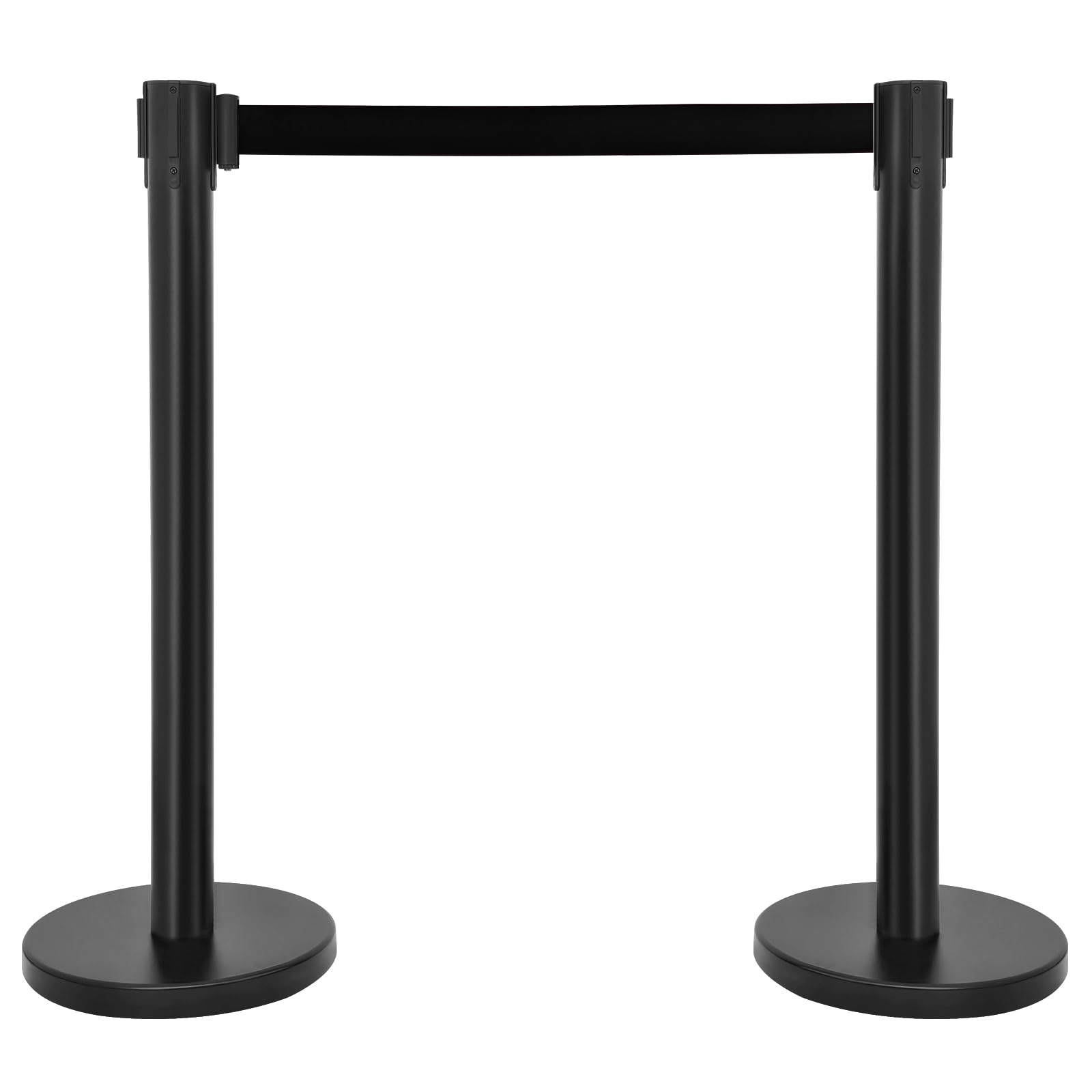 ANMILIY Crowd Control Stanchion, 2PCS, 6.56 Feet Retractable Belt Stanchion, Heavy Duty Stainless Steel Crowd Control Barrier, Retractable Line Separator for Crowd Control (Black?Black)