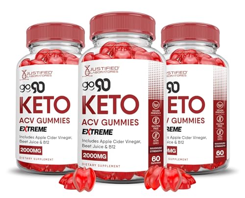Justified Laboratories (3 Pack Go 90 Keto ACV Gummies Extreme 2000MG Go90 Keto Gummies Apple Cider Vinegar Formulated with Pomegranate Beet Juice Powder B12 Vegan Non GMO 180 Gummys