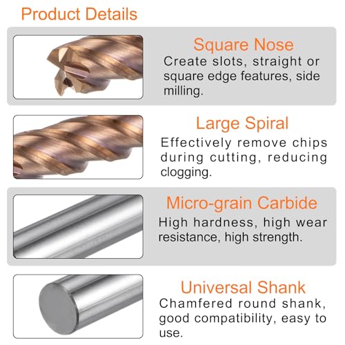 Image of HARFINGTON Carbide Square End Mill 8mm (5 /16 inch) Dia 8mm (5 /16 inch) Shank 75mm (3 inch) Extra Long HRC55 TiSiN Coated Micro-Grain Tungsten Carbide 4 Flutes Milling Bit Cutter