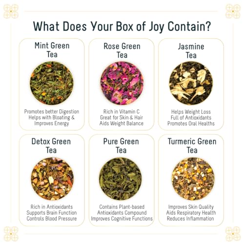 Image of OH CHA - Green Tea Gift Box | Assorted Tea Gift Set with 6 Exquisite Flavors | Whole Green Tea Leaves | Festive Box, Teas Gift Hamper | Wedding Gift | Festive Celebrations Gift | 6 Wellness Teas for everyday | Diwali Gift for Clients, Employees