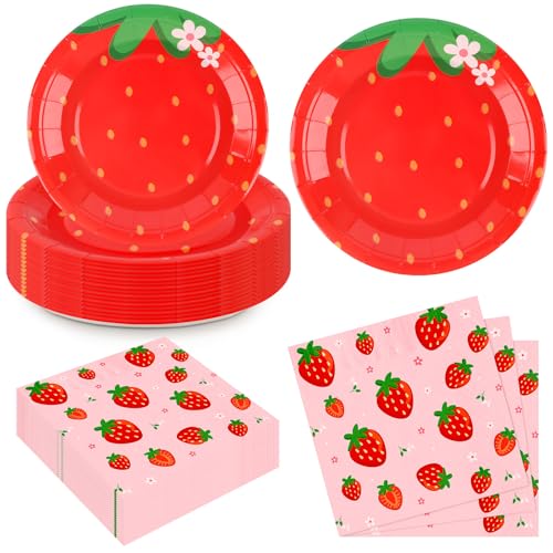 50Pcs Strawberry Plates and Napkins Strawberry Birthday Party Decorations