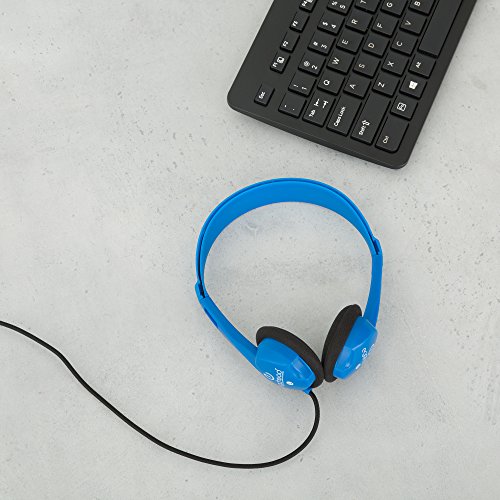Image of Egghead Heavy-Duty Kids' Stereo Headphones with Ear Cushions and 4'3 inch Cord, Adjustable Tangle-Free Over-Ear Stereo School Headphones, Pack of 20, Blue
