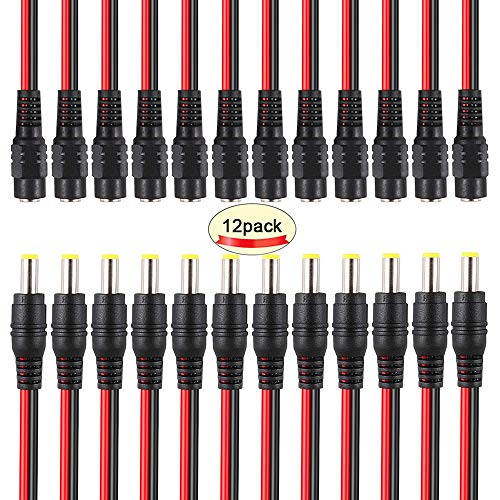 FULARR® 24Pcs Premium DC Power Pigtail Kabel, 12 Paar 5.5 X 2.1mm Männlich Stecker und Weiblich Buchse Power Adapter Verbinder, für CCTV Sicherheit Kamera?EINWEG?