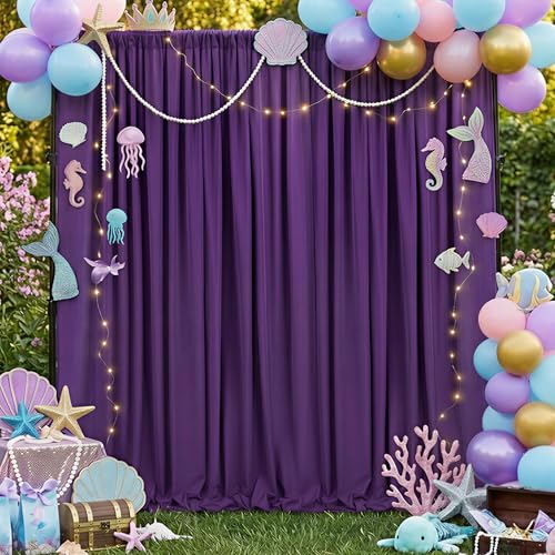 Image of Purple Backdrop Curtains 4 Panel 5ft x 10ft Polyester Fabric Party Backdrops for Arch Wedding Stage Ceremony Photography Background Decorations