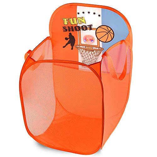 Kids Fun LED Basketball Light-Up Mesh Pop-up Hamper, Collapsible Space Saving and Easy