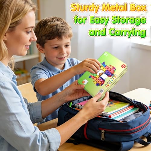 Image of 65PCS Mini Travel Magnetic Tiles with Case Set Toddler Essentials Toys, Magnetic Building Blocks Kids Games Sensory Montessori Education Learning Toys for 3+ Year Old Boys Girls Birthday Gifts