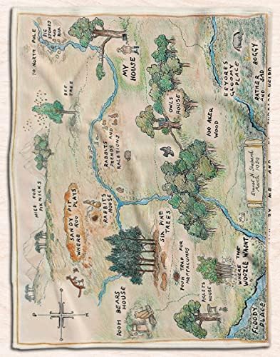 100 Acre Wood Map Jungle Blanket, Blanket for Baby, Custom Bear Blanket- Cartoon Cute Blanket Flannel Fleece Throw Anime Blanket for Kids Teens Adults Warm Super Soft Cozy Bedding