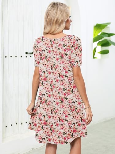 Image of Heymoments Women's Short Sleeve Crewneck Sundress Summer Casual A-Line Beach Dress with Pockets S-2XL