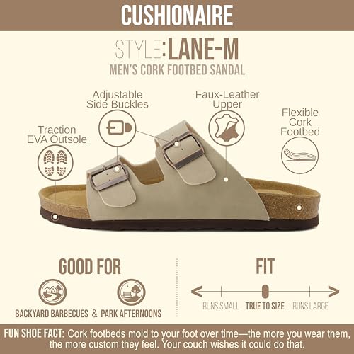 Image of CUSHIONAIRE Lane Cork Footbed Mens Sandals, Adjustable Buckle Comfort Slides for Men, Genuine Leather Insole Summer Sandals Men Footwear