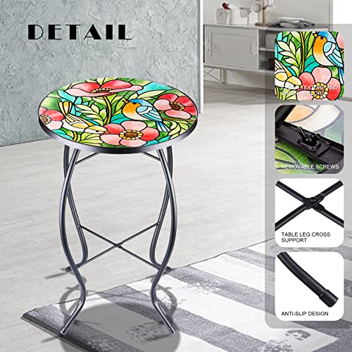 Vcuteka Patio Side Table Outdoor Accent Table Bistro Coffee Table Plant End Table Small Porch Table Indoor Round Glass Balcony Plant Table Stands #TOP5