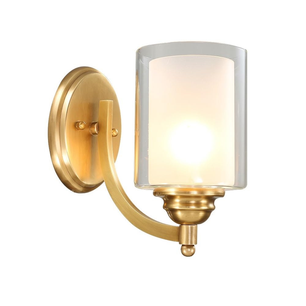 ITOSUI Classical Wall Sconce Lighting, Brass Copper Wall Light Fixture, 1-Light Cylinder Dual Glass Shade Wall Lamp, E26 Base Sconce for Bedroom, Living Room, Hallway, Vintage Style Decor