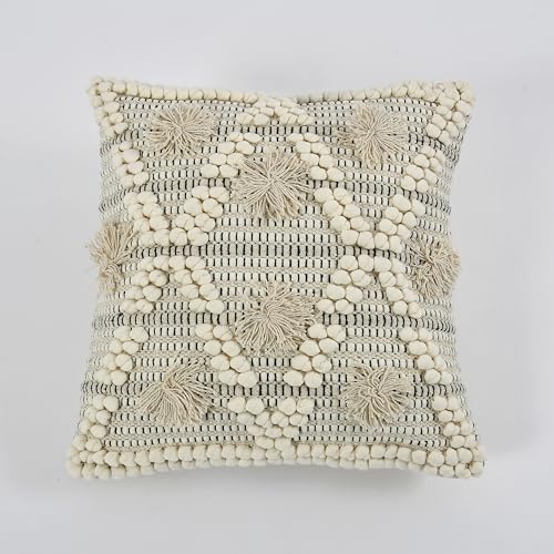 Image of TIB Premium Boho Decorative Throw Cushion Covers, 16 x 16 cm, Set of 2, Cotton. (White Cross)-230 TC