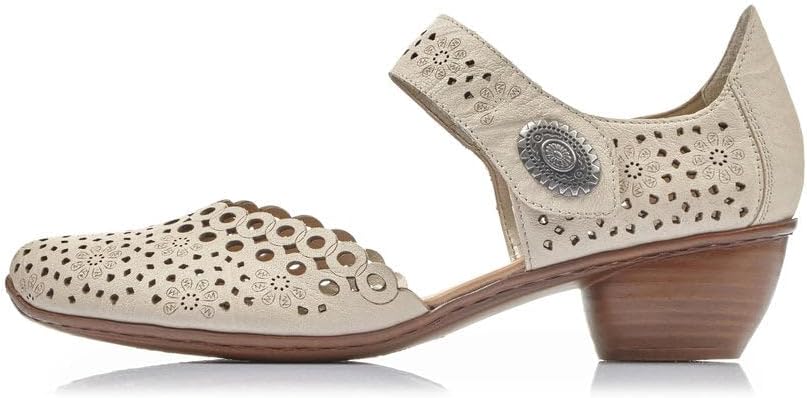 Rieker 43753 Mirjam Women's Mary Jane Heels - Low-Heel Leather Shoes with Adjustable Ankle Strap & Laser-Cut Design - Comfortable Womens Heels for Casual & Dressy Wear