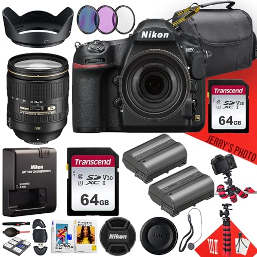 Nikon D850 DSLR Camera with AF-S 24-120mm f/4G ED VR Lens + 2PC 64GB Memory + Extra Battery + Filters + Spider Tripod + More (29pc Bundle) (Renewed)
