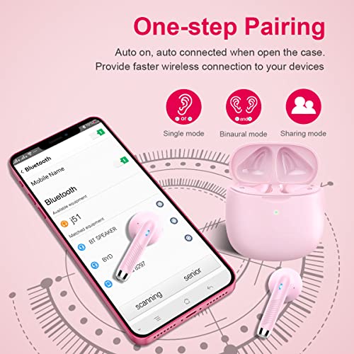 Image of Wireless Earbuds, Bluetooth 5.4 Headphones in Ear with Noise Cancelling Mic | Bluetooth Earbuds Stereo Bass, IP7 Waterproof Sports Earphones, 32H Playtime USB C Charging Ear Buds Pink for Android iOS