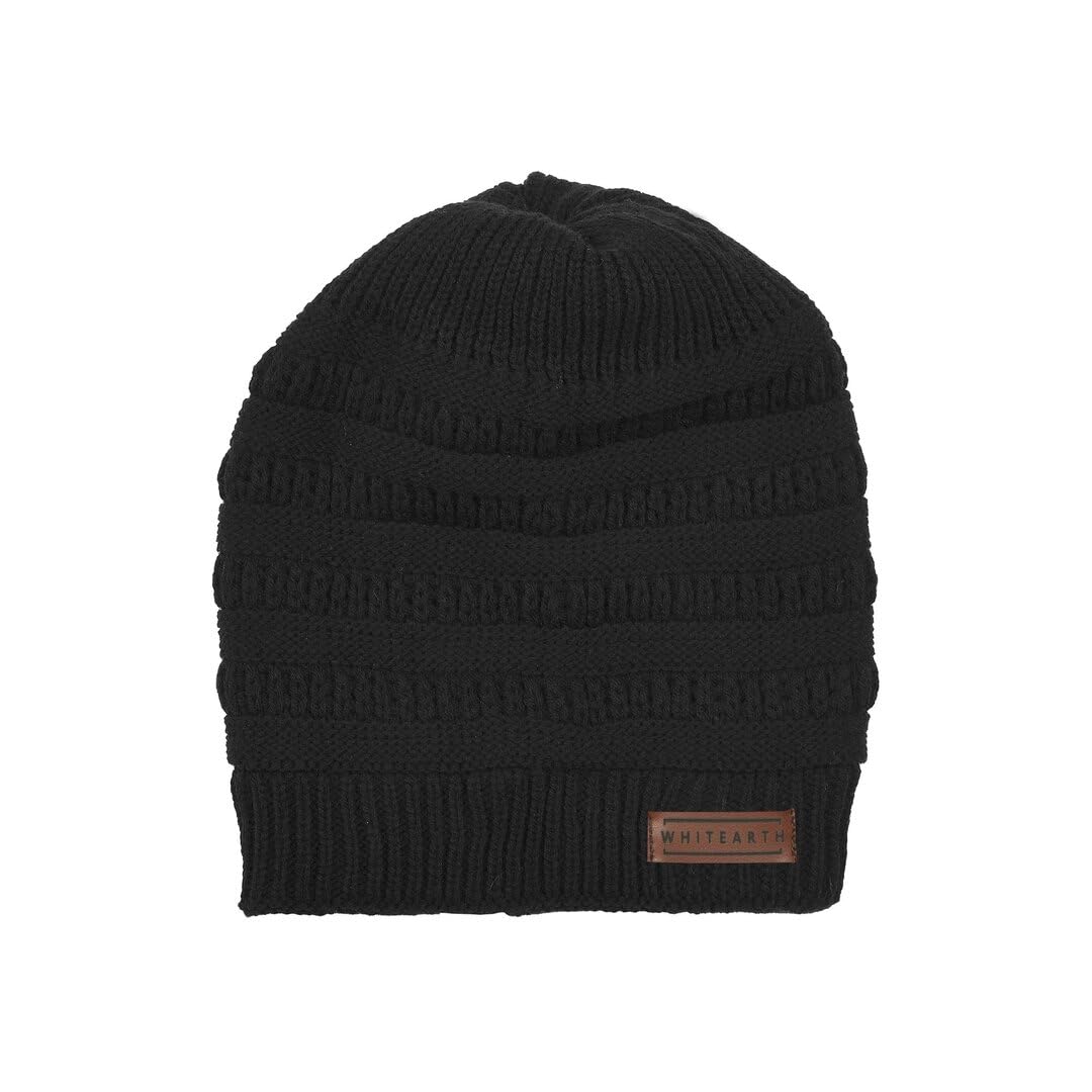 WHITEARTHWarm Woolen Unisex Skull Cap with Fur Inside. Winter Stylish Soft Knit Beanie for Men and Women for Head and Ear Protection. (Glow)