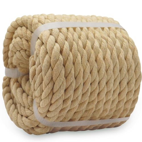 Image of Natural Brown Cotton Rope 1 /2 inch x 100 feet Nautical Rope for Crafts Plant Hanger Home Decor