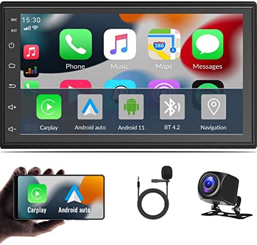 7 Inch Android 11 Car Radio Stereo with Wireless Apple Carplay Android Auto Multimedia Player with Bluetooth Head Unit with GPS Navigation FM WiFi HiFi Backup Camera Microphone