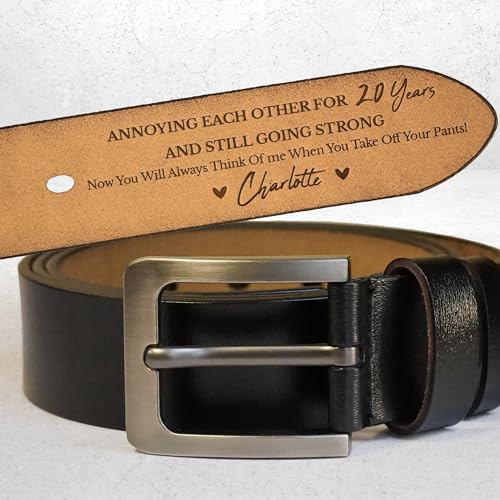 Annoying Each Other for Many Years, Funny Leather Belt for Husband, Custom Men's Engraved Leather Belt, Funny Gift for Husband on Christmas, Husband Gifts from Wife, Belt for Groom Men2