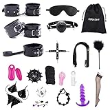 Edostree SMグッズ SMセット SM拘束 21点セット 拘束具 束縛具 SMプレイ 足枷 手枷 アイマスク 首輪 口枷 むち 乳首クリップ 縄 十字型枷 XQQTZ-01 (ブラック)