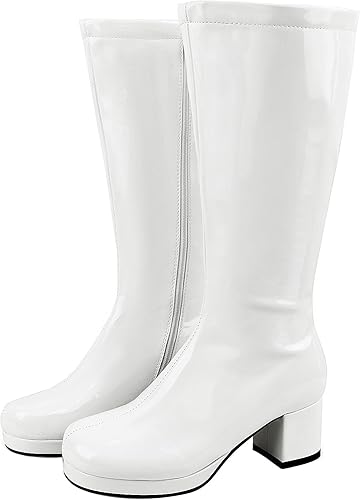 Botas altas hasta la rodilla de moda para mujer, tacón grueso, botas de cosplay con cremallera