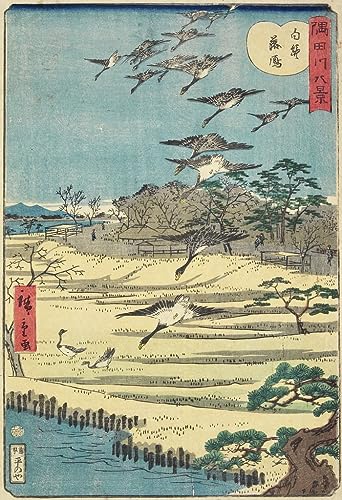 Affiche Peinture Oies Homing à Shirahige Hiroshige II Art Mural Déco 60x90cm
