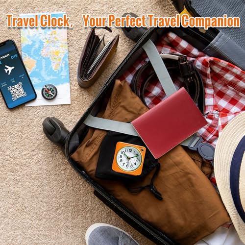 Image of Lamisola Ultra Small Battery Analog Travel Alarm Clock, Retro Bedside Desk Clocks for Bedrooms, Vintage Home Decor for Bathroom Kichen Office Room,Orange