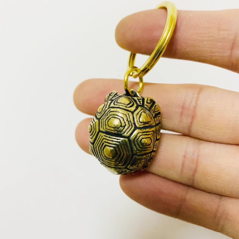 VORYRUM 3 Pcs Retro Brass Turtle Shell Bell Copper Ornament Car Keychain Pendant Lucky Animal Statue Desktop Decor