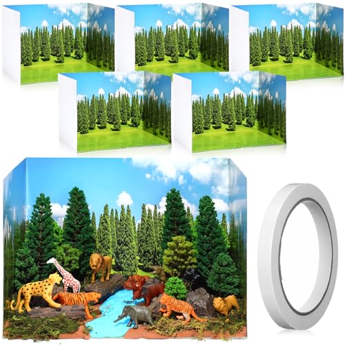 Trandraft 5 Pcs Diorama Kit Habitat Project Supplies with Double Sided Tapes Diorama Box for Display DIY Dollhouse Room, Jungle Style, 11.8 x 8.7 x 8.3 Inch