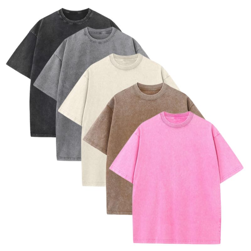 T-Shirts Pack:Unisex Cotton Crew T Shirts Bulk Short Sleeve Heavyweight Vintage Tees Mix Colors Clothes Basic Tops