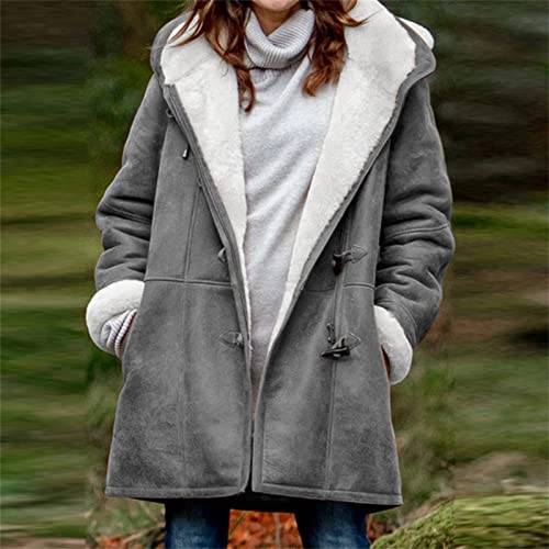 Plus Size Winter Coats for Women 2024 Warm Sherpa Fleece Lined Distressed Jackets Hooded Parka Faux Suede Pea Coat Outerwear2