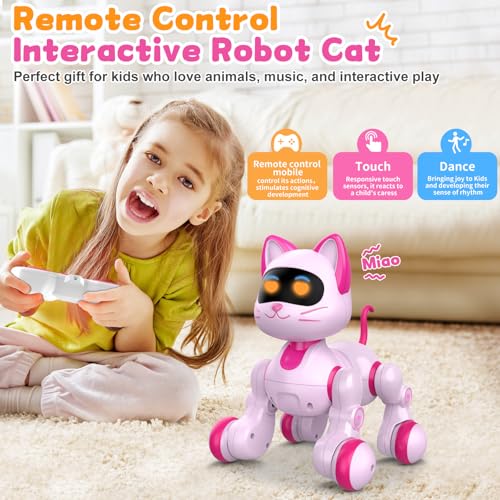 Robot Cat Interactive Toys for Girls: Remote Control Electronic Pink Kitty Pets - Robotic Can Dancing Touch Programmable Mechanical Cat for Kids Age 4-9 Christmas/Birthday Surprise Gifts - Image 3