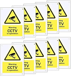 10 Pack Pre-Drilled CCTV in Operation Sign, CCTV Stickers Plastic Sign for Outdoor Use, Rigid Plastic Sign, 75 x 100 mm