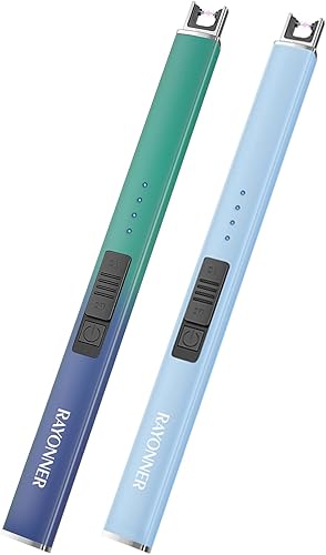 RAYONNER Encendedor eléctrico con interruptor de seguridad, recargable de plasma sin llama (gradiente verde y azul + azul sierra, paquetes de 2)
