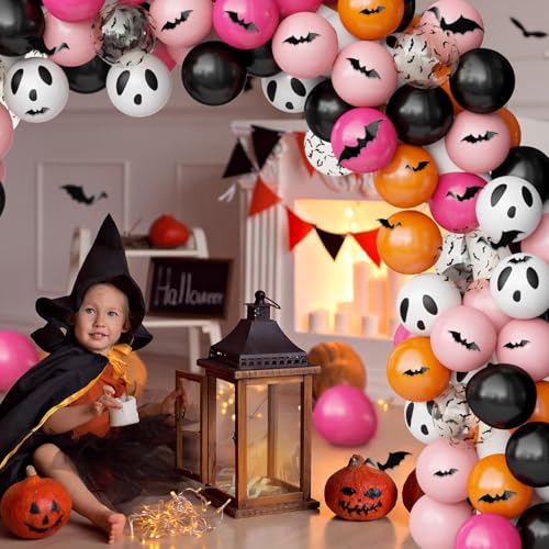 Oumuamua BAL010 Halloween Party Decorations Balloons Set, 62Pcs Black Pink Rose Orange Balloons Ghost Bat Print Balloons thumb #4