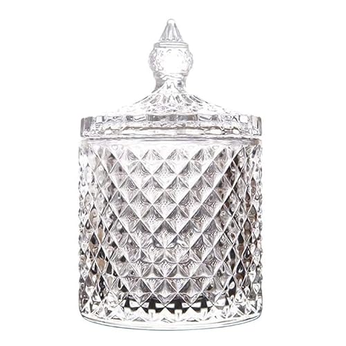 Anwat Glass Jars Food Storage Organizer Container Candy Storage Box Clear Surge Dish Vanity Canister Jar Glass with Lid Clear Jewelry Storage Jar, transparent