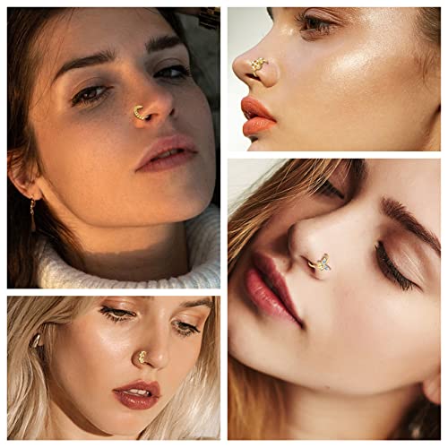 ORAZIO 16Pcs Nose Rings - Women's Surgical Steel Nose Studs & Hoops (20G, L Shaped, Corkscrew, Gold, Silver)3