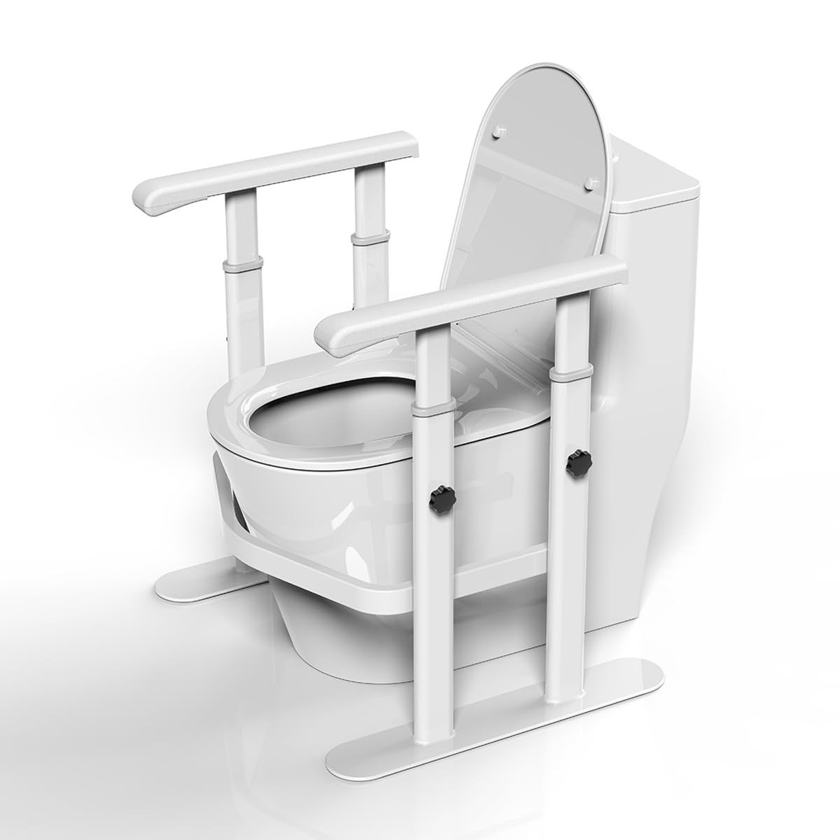 Maniglione WC Regolabile Omnidirezionale - Supporto Sicurezza Fisso con Braccioli，Telaio in Alluminio da Terra per Anziani & Disabili (L)