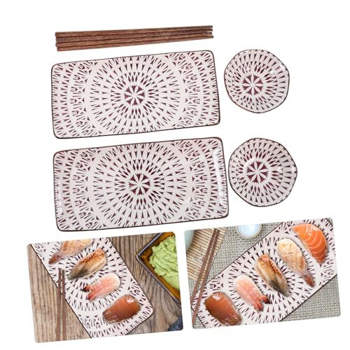Sets de platos sushi estilo japonés cerámica y madera miniatura 7
