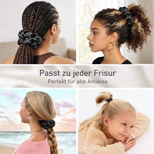 Litbear Seiden Scrunchies 3er Set, Haargummi Seide aus 100% reiner Maulbeerseide, Seidenhaargummis Damen in 3 Größen, Silk Scrunchie zum Schlafen, sanft zum Haar gegen Haarbruch